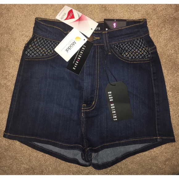 NEW NWT Fashion Nova Fishnet Pocket Denim Shorts S - Picture 6 of 8